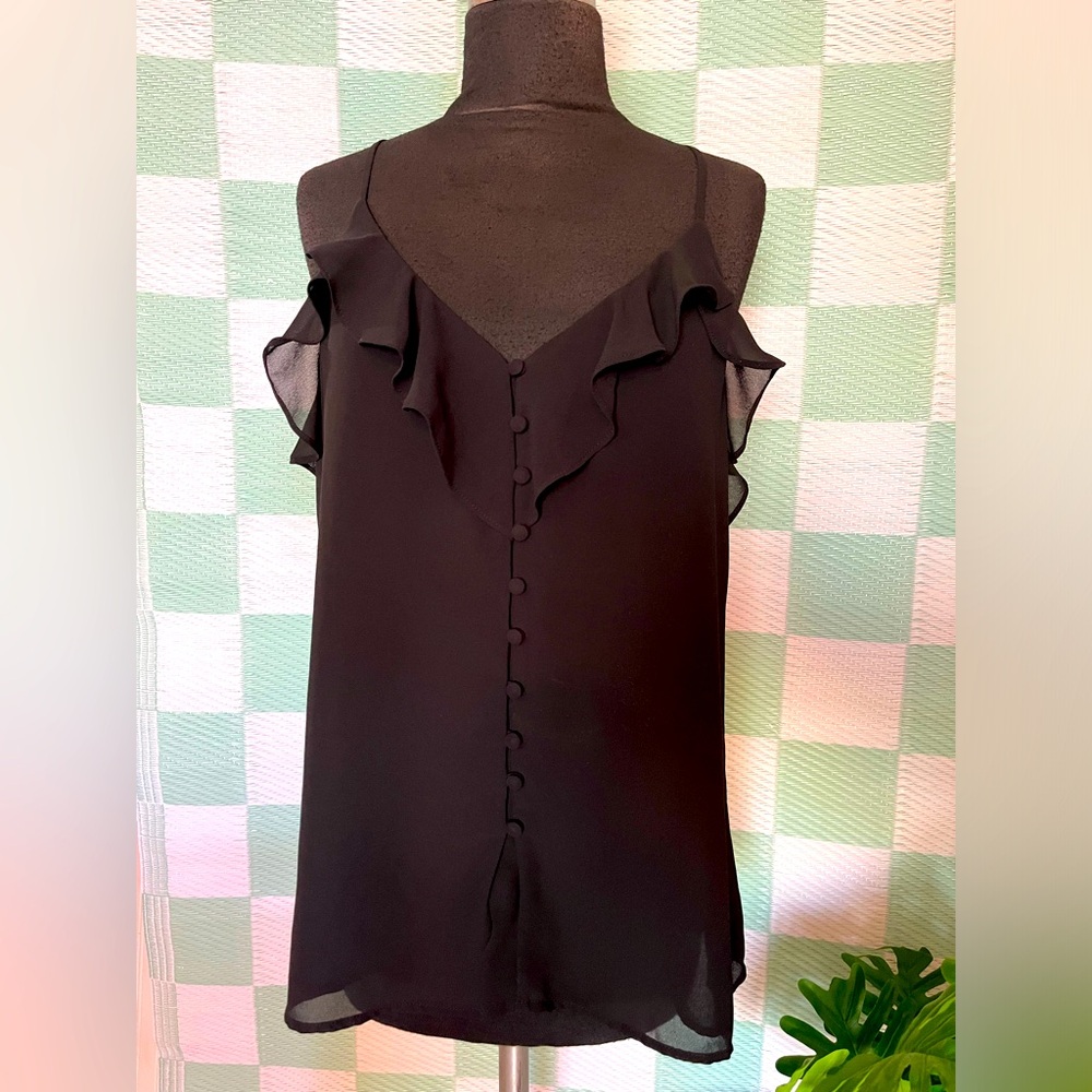 Naked Zebra Black Ruffle Tank with Button Details